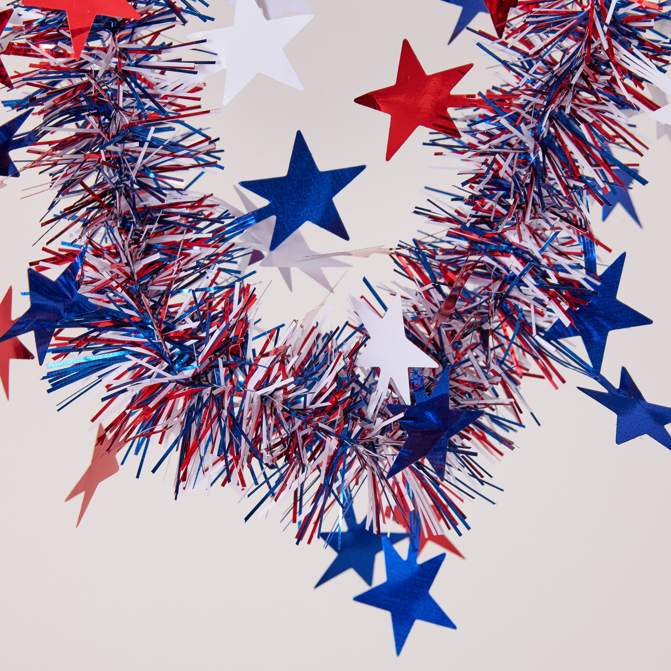 VeriNatural Garland – 2×9FT Red, White & Blue Glitter Tinsel with Stars – Party Decor for Indoor & Outdoor