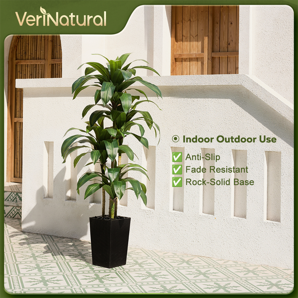 VeriNatural 5/6FT Artificial Dracaena Tree UV Resistant with Black Taper Planter for Indoor & Outdoor  (VN127)