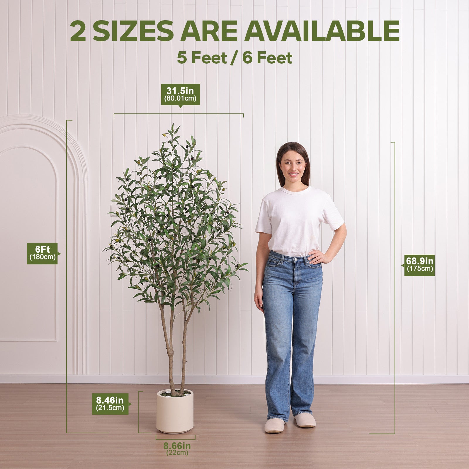 Verinatural 5/6FT Artificial Olive Tree with LED Spotlights, Lifelike Faux Indoor Tree, White Planter, Home Office Floor Decor, VN214