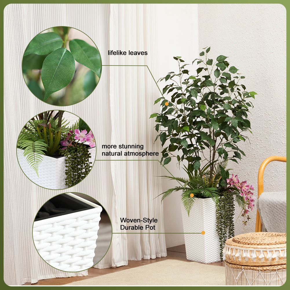 VeriNatural 4FT Mixed Fern and Ficus Artificial Plants with Black Taper Planter for Indoor & Outdoor（VN147）