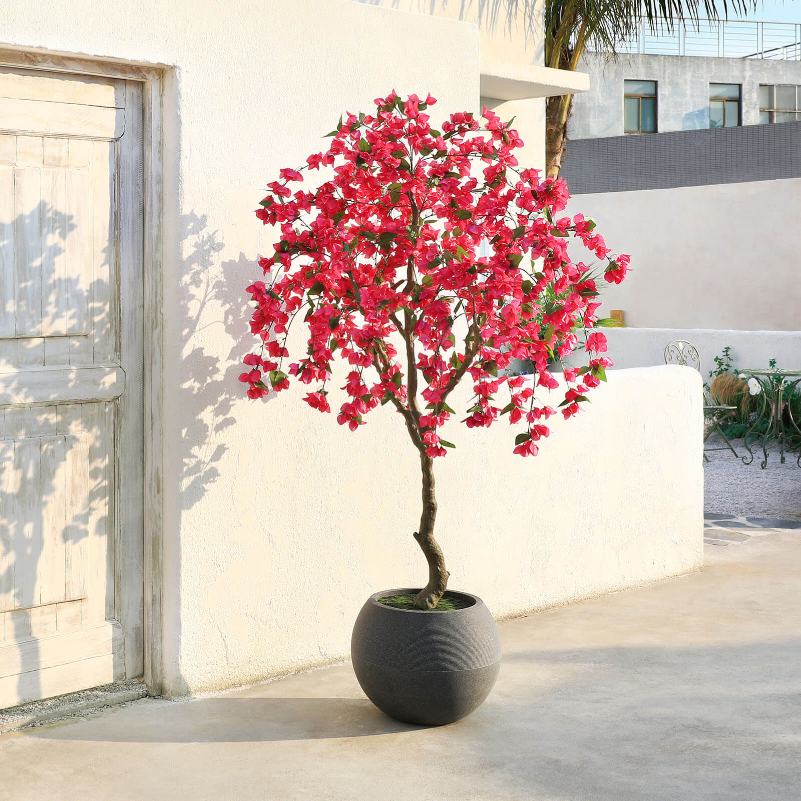 VeriNatural 7FT Artificial Bougainvillea with Gray Oval Planter for Indoor & Outdoor