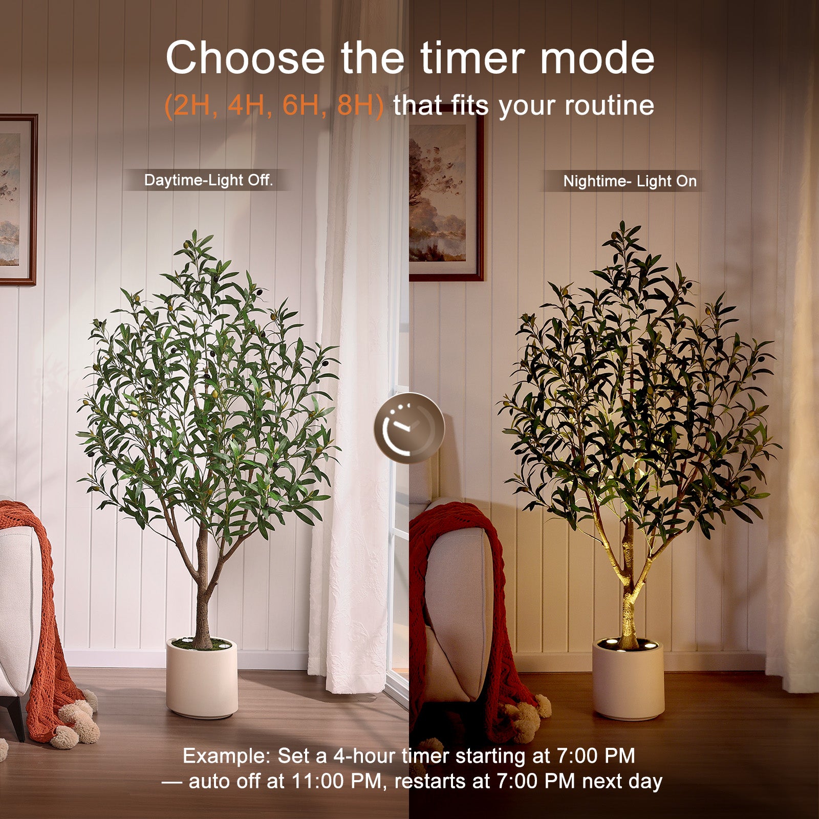 VeriNatural 5FT Artificial Olive Tree with Remote LED Spotlights – Realistic Faux Olive Tree in White Planter for Indoor Home, Living Room, Bedroom & Office Decor (VN214)