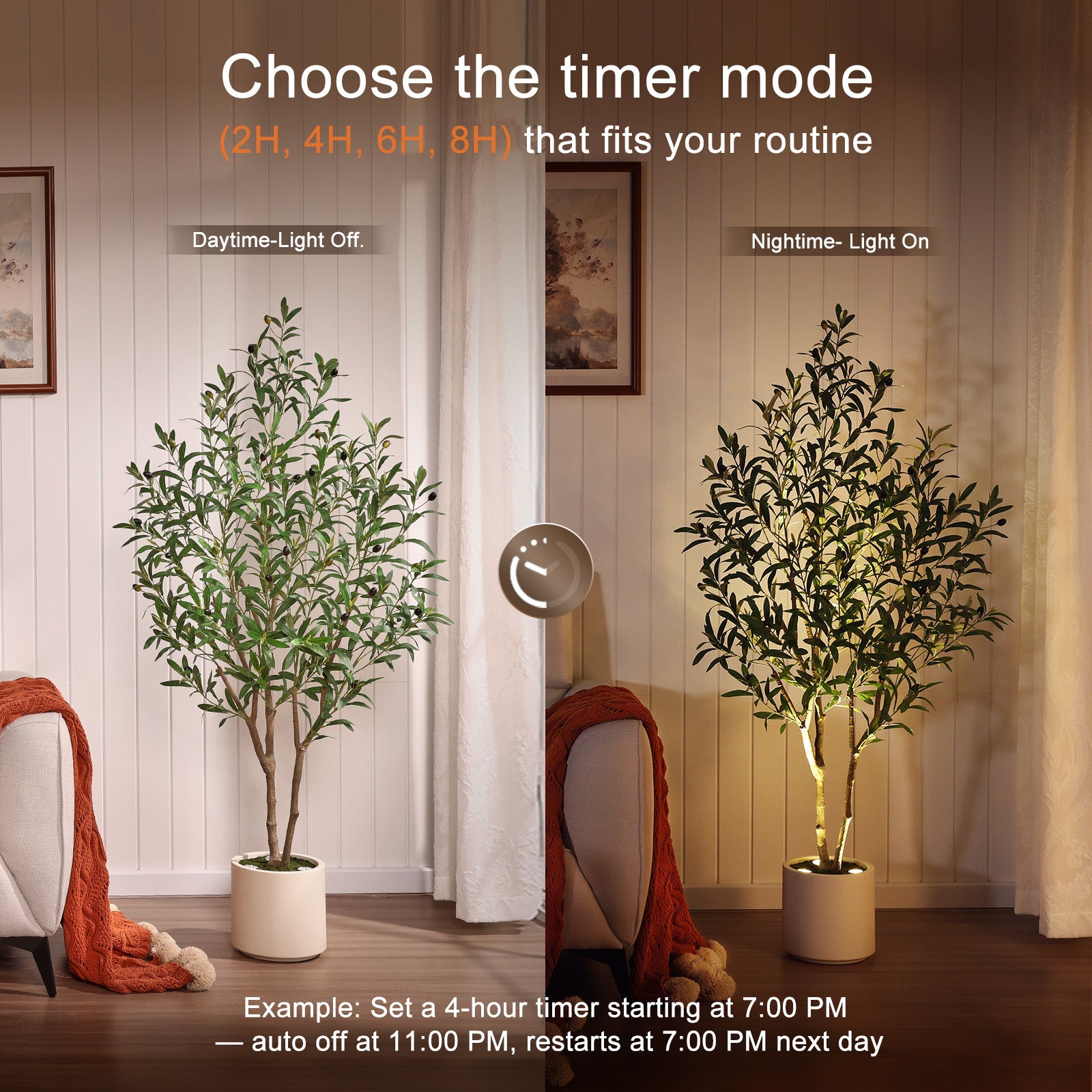 Verinatural 5/6FT Artificial Olive Tree with LED Spotlights, Lifelike Faux Indoor Tree, White Planter, Home Office Floor Decor, VN214