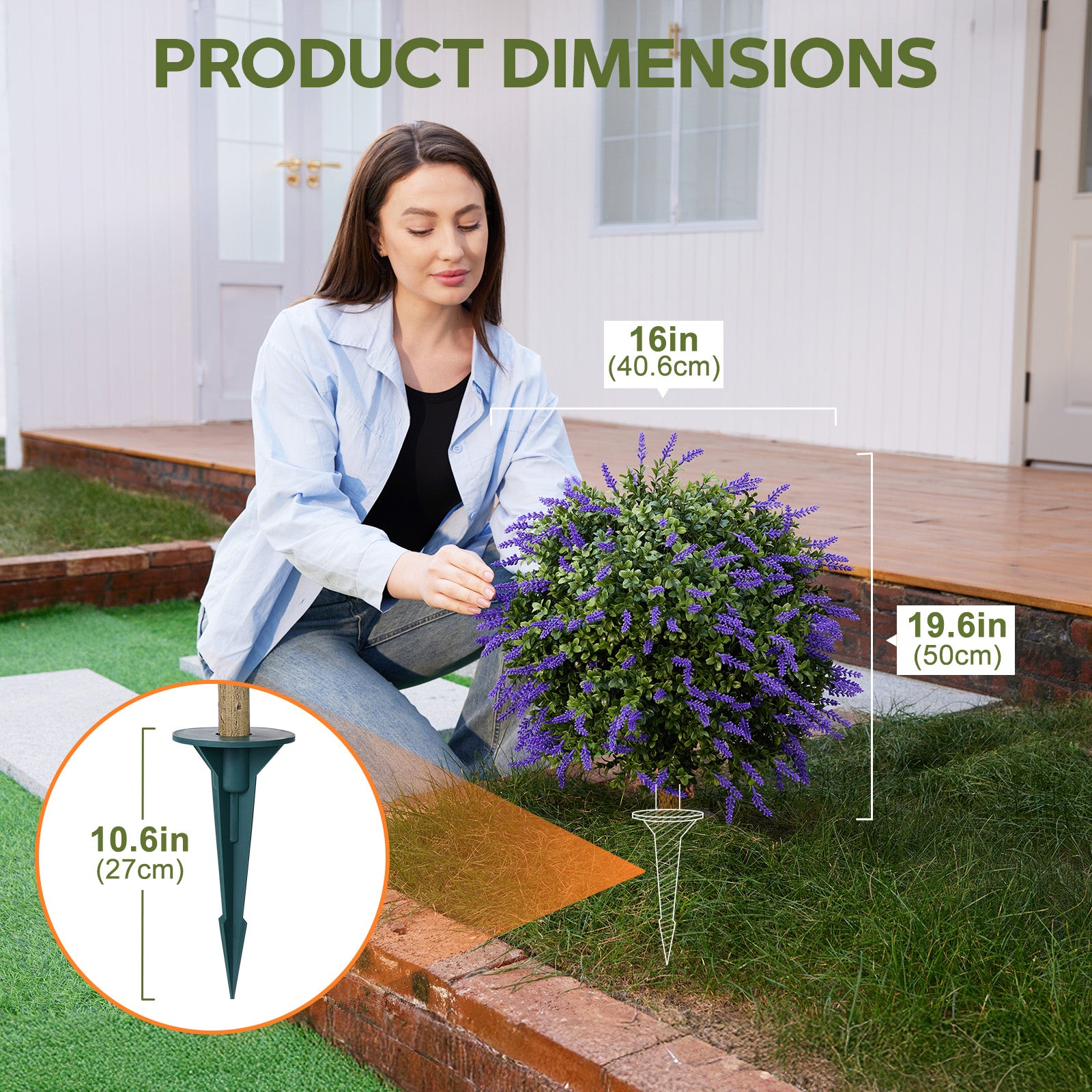 VeriNatural Artificial Lavender Topiary Ball – UV Resistant Outdoor Boxwood Décor with Ground Spike (16” / 20”, Single or Set of 2