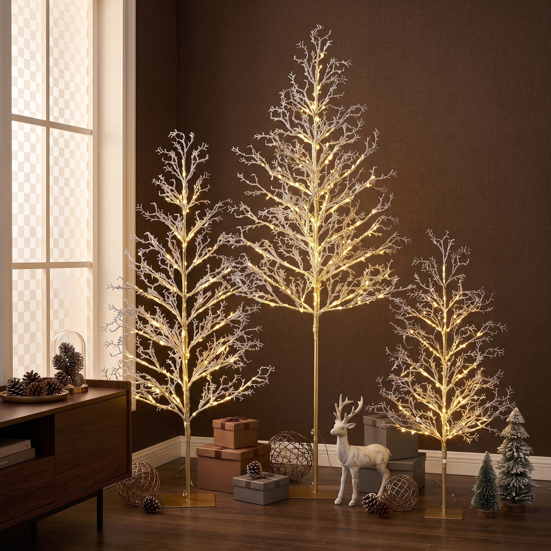 VeriNatural 4FT+5FT+6FT Pre-Lit Ice Crystal Christmas Tree Set – Golden Warm White LED Trees with Breathing Flash, Indoor & Outdoor Holiday Decor