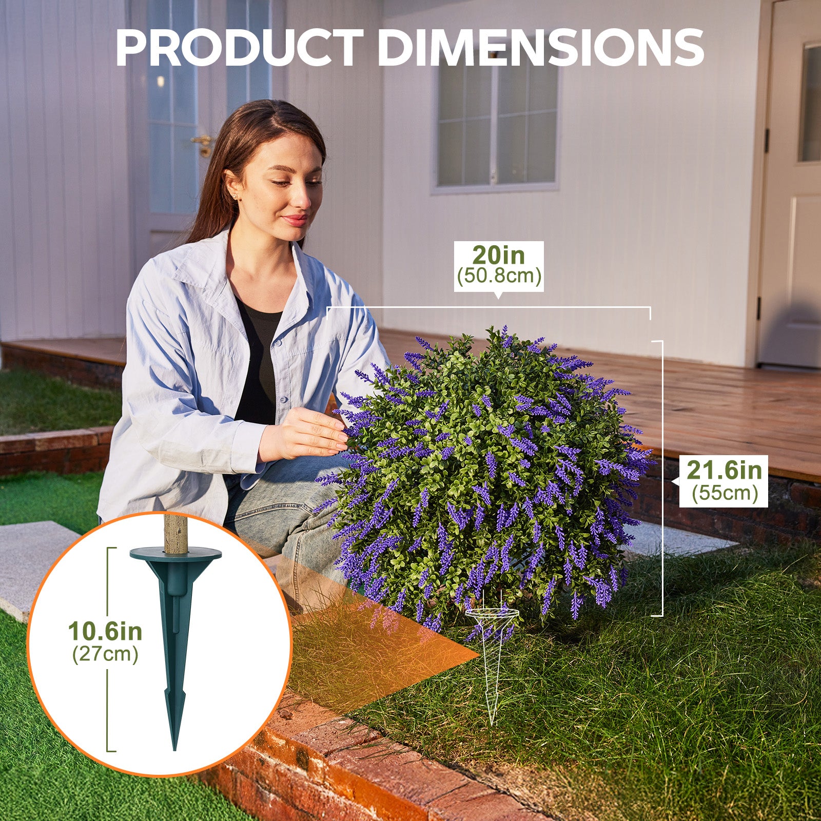 VeriNatural Artificial Lavender Topiary Ball – UV Resistant Outdoor Boxwood Décor with Ground Spike (16” / 20”, Single or Set of 2