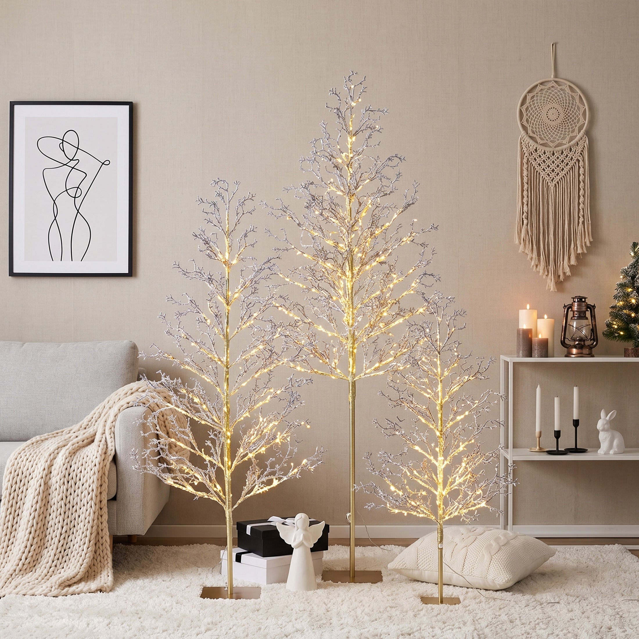 VeriNatural 4FT+5FT+6FT Pre-Lit Ice Crystal Christmas Tree Set – Golden Warm White LED Trees with Breathing Flash, Indoor & Outdoor Holiday Decor