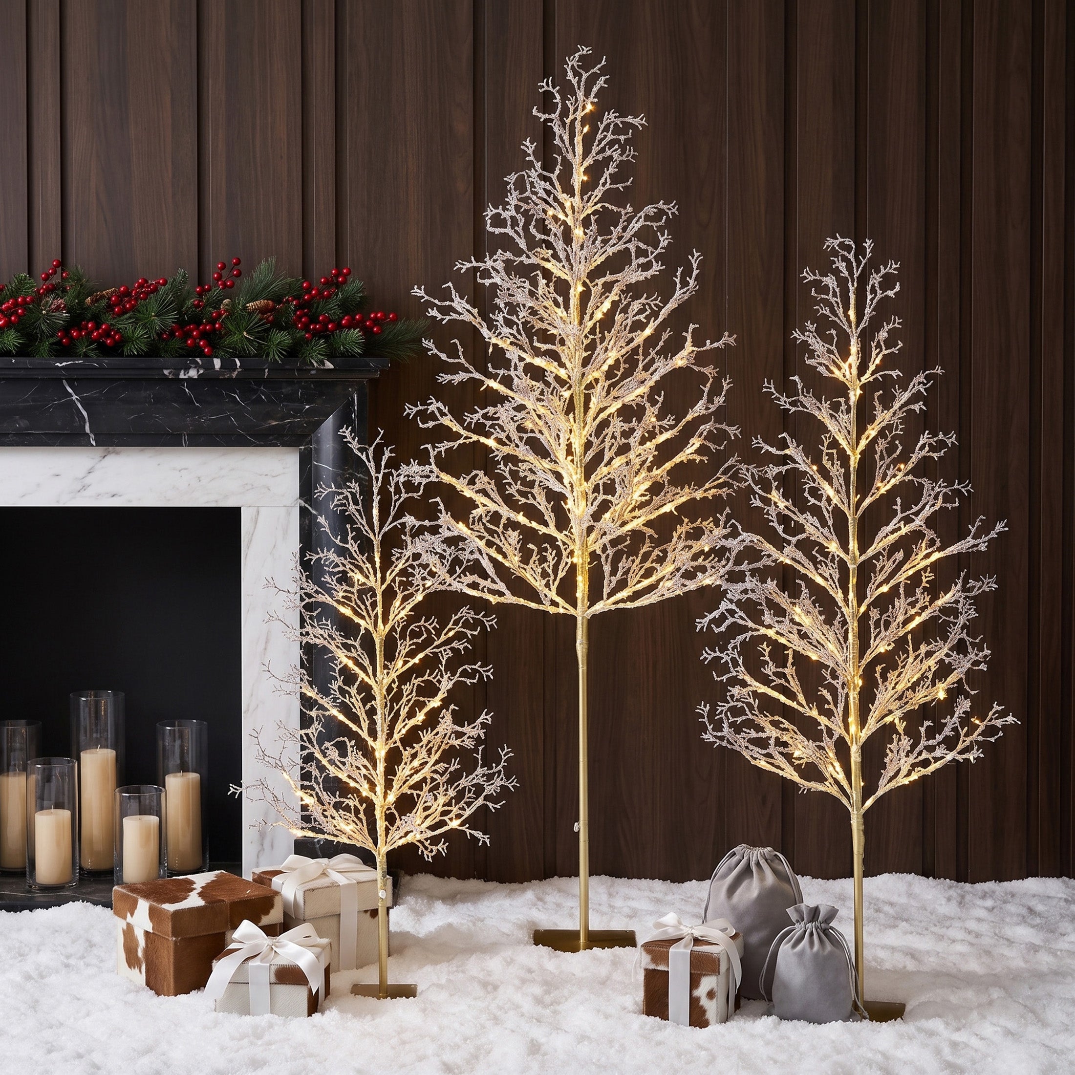 VeriNatural 4FT+5FT+6FT Pre-Lit Ice Crystal Christmas Tree Set – Golden Warm White LED Trees with Breathing Flash, Indoor & Outdoor Holiday Decor