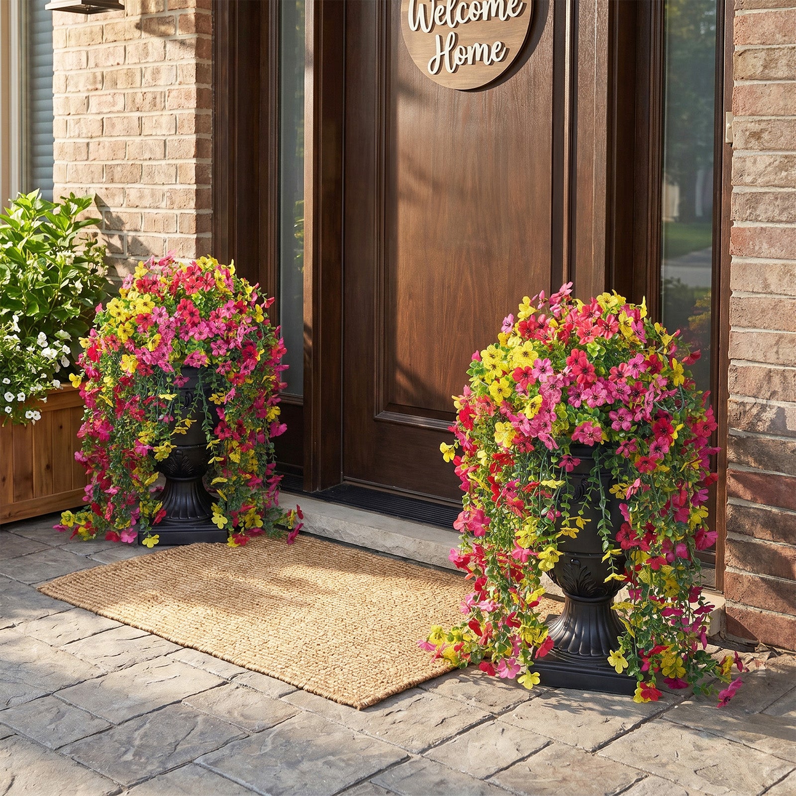 VeriNatural Artificial Lobelia in Charming Urn Planter Set, 26 Inch (0.65m) Tall Lifelike Faux Flowers, Pre-Potted with Tray, Indoor & Patio Decor, Available in 1 Pack & 2 Pack