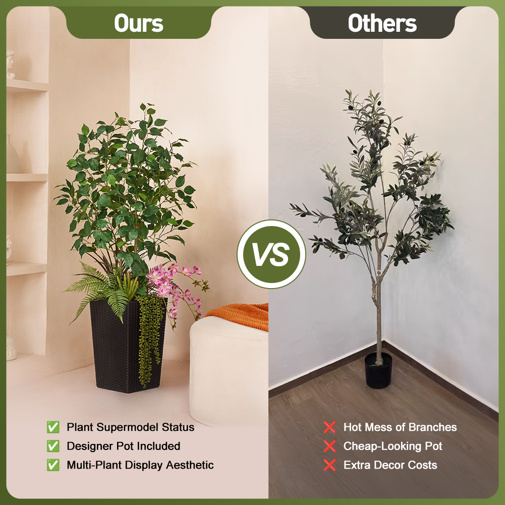 VeriNatural 4FT Mixed Fern and Ficus Artificial Plants with Black Taper Planter for Indoor & Outdoor（VN147）