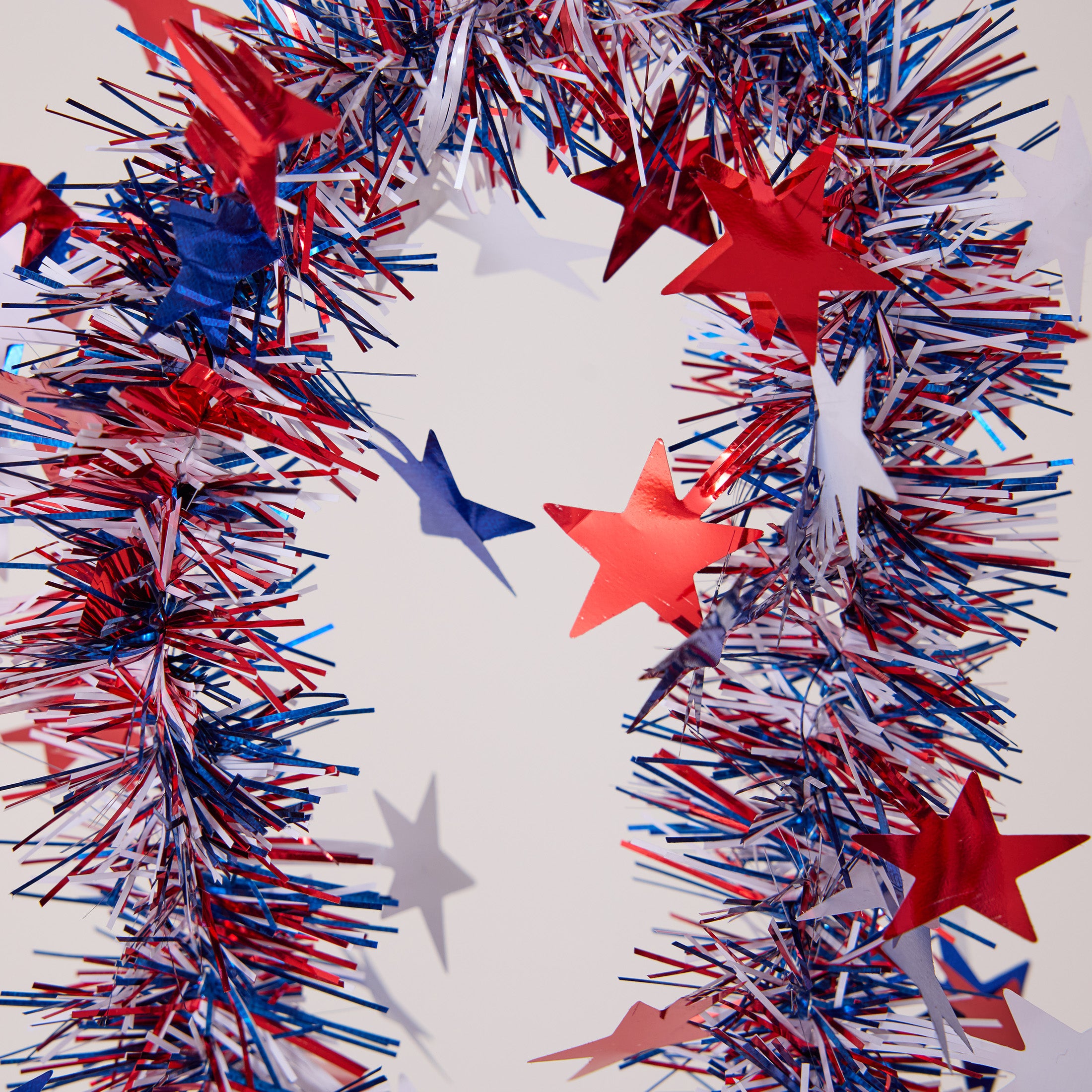 VeriNatural Garland – 2×9FT Red, White & Blue Glitter Tinsel with Stars – Party Decor for Indoor & Outdoor