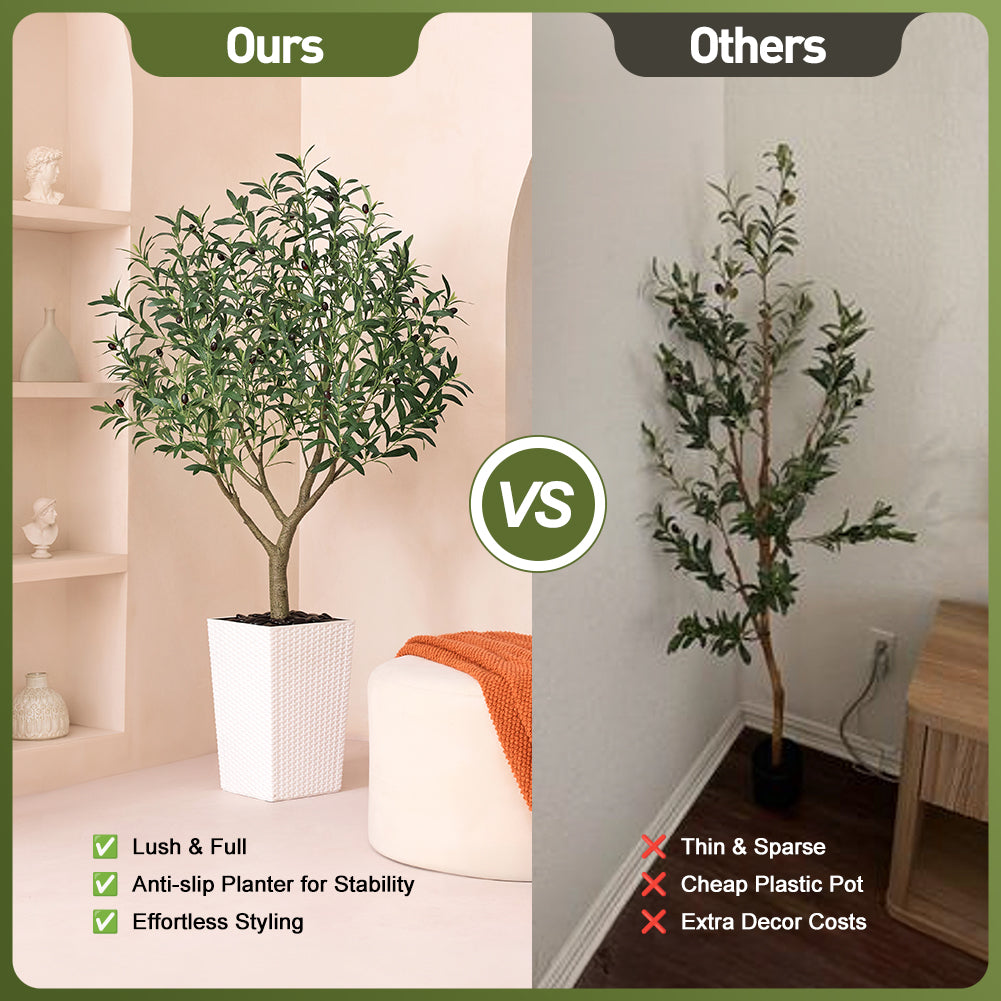 VeriNatural 5/6/7/8FT Artificial Olive Tree UV Resistant with Black Taper Planter for Indoor & Outdoor（VN156）