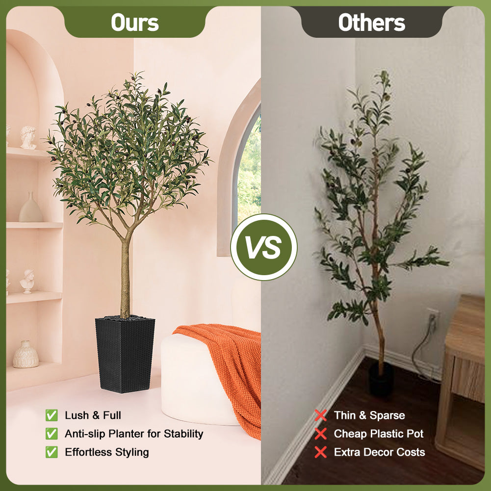 VeriNatural 5/6/7/8FT Artificial Olive Tree UV Resistant with Black Taper Planter for Indoor & Outdoor（VN156）