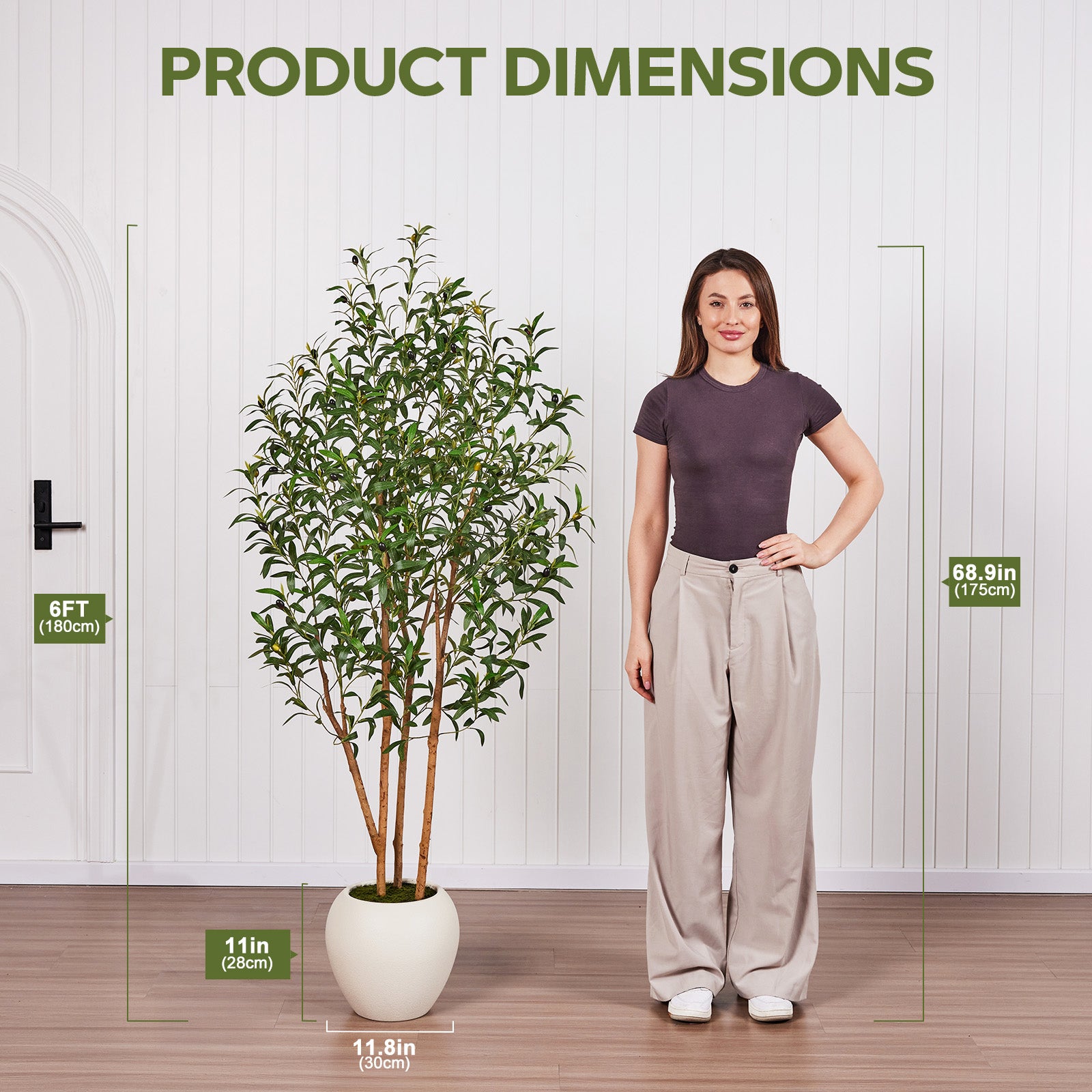 VeriNatural 6/7/8FT Artificial Olive Tree Indoor – Faux Olive Tree with Natural Wood Trunk, Lifelike Fake Plant with White Planter Included, Realistic Artificial Plants for Home, Office & Living Room Decor (VN249)