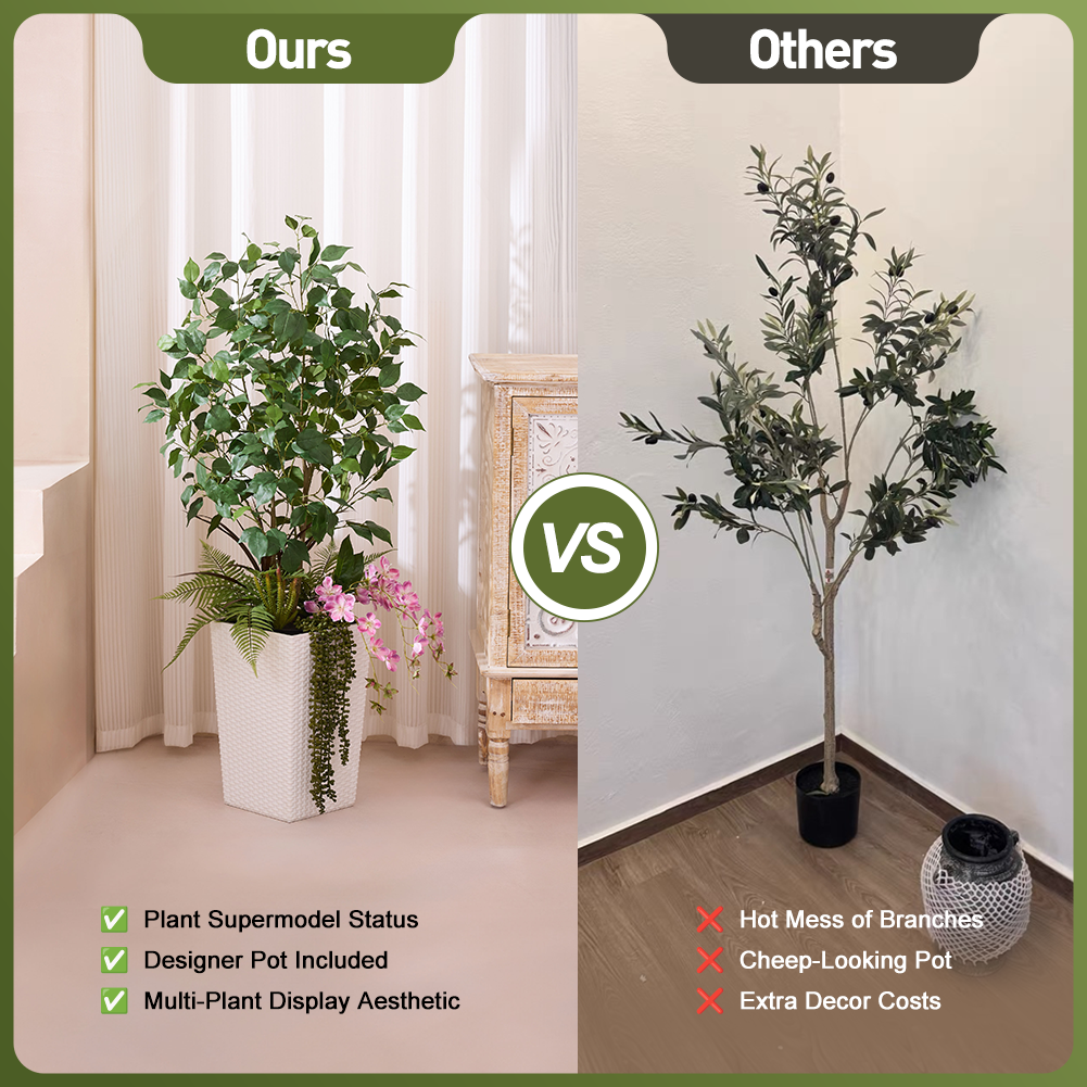 VeriNatural 4FT Mixed Fern and Ficus Artificial Plants with Black Taper Planter for Indoor & Outdoor（VN147）