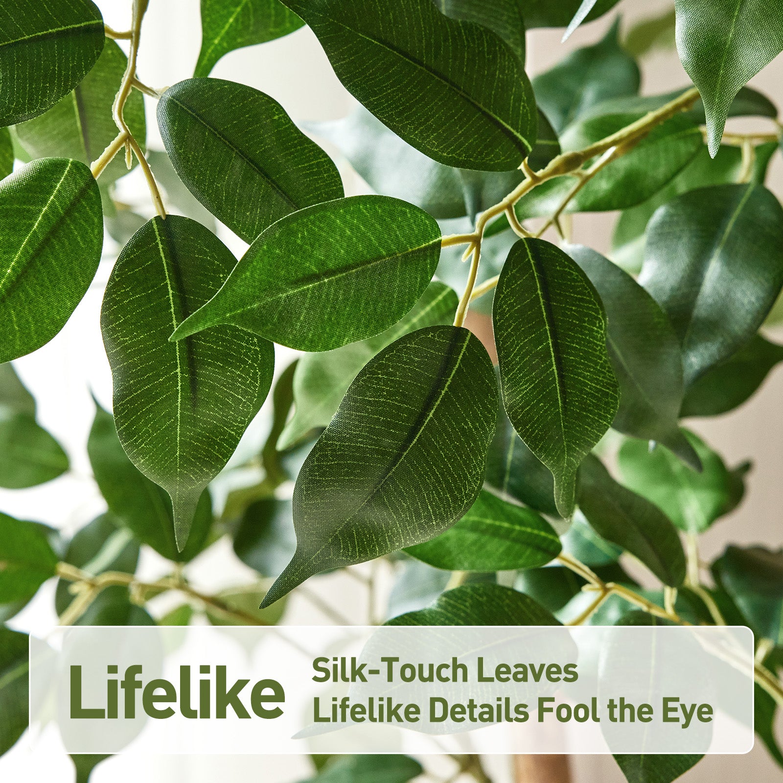 VeriNatural 6/7/8FT Artificial Ficus Tree Indoor – Faux Tree with Natural Wood Trunk, Silk Leaves & White Round Planter Included, Realistic Fake Plant for Home, Office & Living Room Decor (VN255)