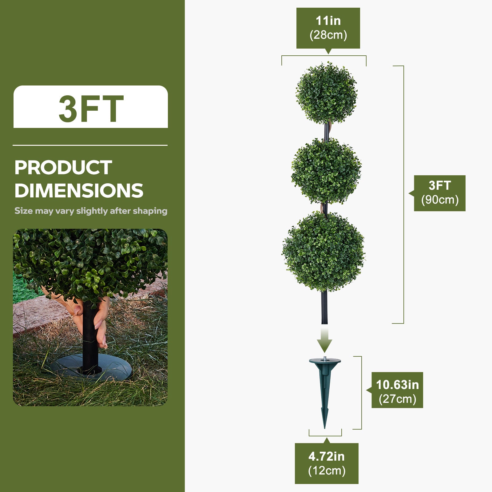 VeriNatural 3ft Artificial Triple Ball Boxwood Topiary Tree – Set of 2, UV Resistant Faux Potted Plants for Home, Garden, Patio, Balcony & Front Porch Decor