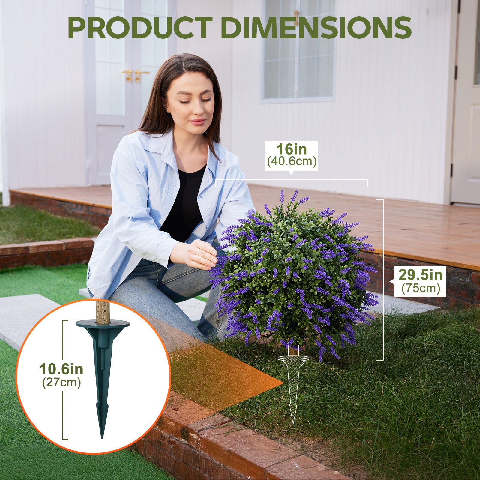 VeriNatural Artificial Lavender Topiary Ball – UV Resistant Outdoor Boxwood Décor with Ground Spike (15” / 19”, Single or Set of 2