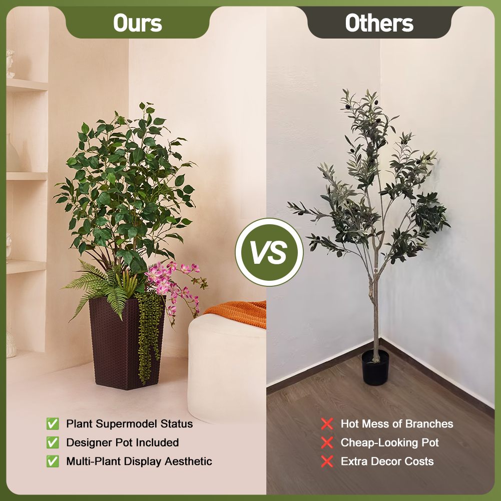 VeriNatural 4FT Mixed Fern and Ficus Artificial Plants with Black Taper Planter for Indoor & Outdoor（VN147）