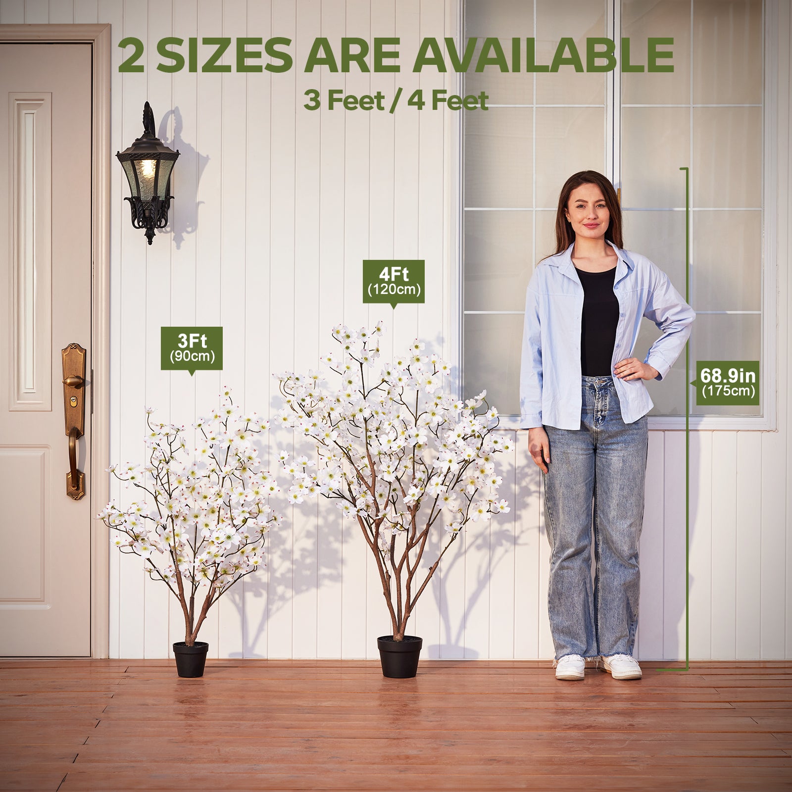 VeriNatural 2-Pack Artificial Dogwood Flower Tree 3/4FT, Faux Silk Flower Trees in Pot for Indoor Decor