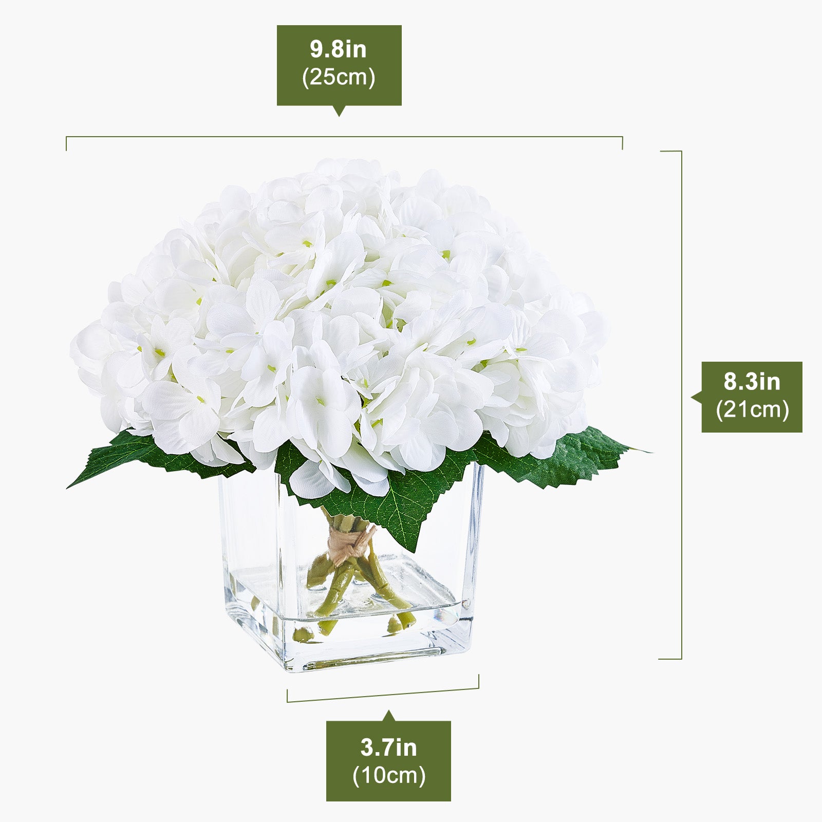 VeriNatural White Artificial Hydrangea in Vase – Realistic Silk Flowers with Faux Water, Perfect Home, Office & Wedding Decor