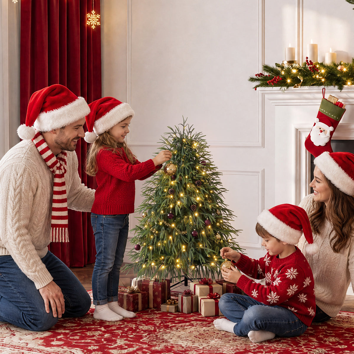 VeriNatural 4.4/6/7.4FT Pre-Lit Artificial Christmas Tree, Realistic Pine Tree with Warm White LED Lights, Lifelike PE Branches, Easy Setup Holiday Tree for Home, Office & Indoor Christmas Decoration