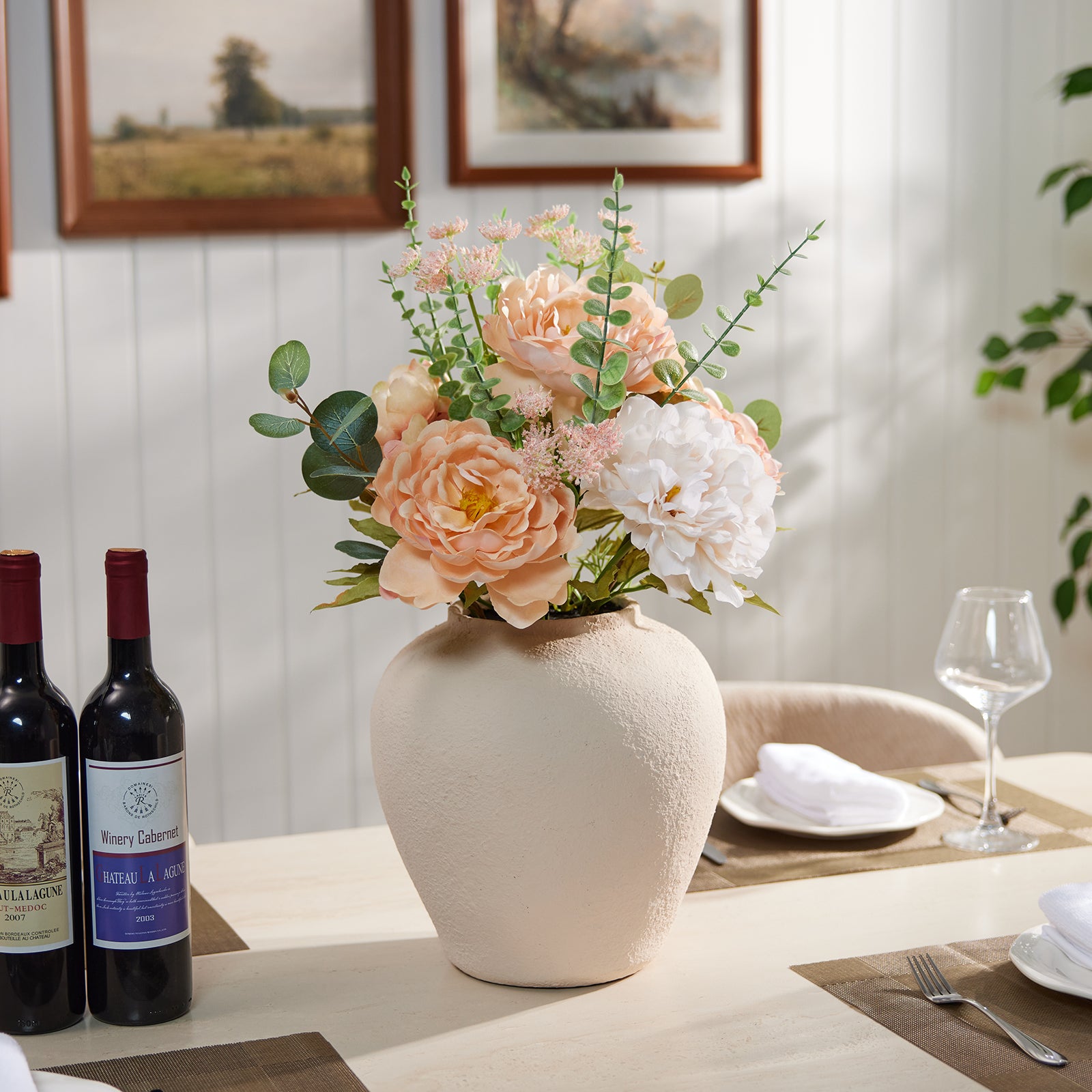 VeriNatural 24” Faux Peony Arrangement in MgO Vase – Luxury Table Centerpiece