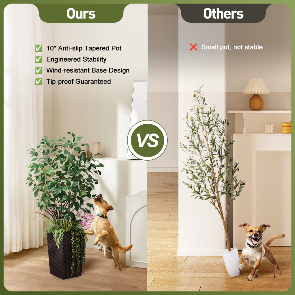 VeriNatural 4FT Mixed Fern and Ficus Artificial Plants with Black Taper Planter for Indoor & Outdoor（VN147）