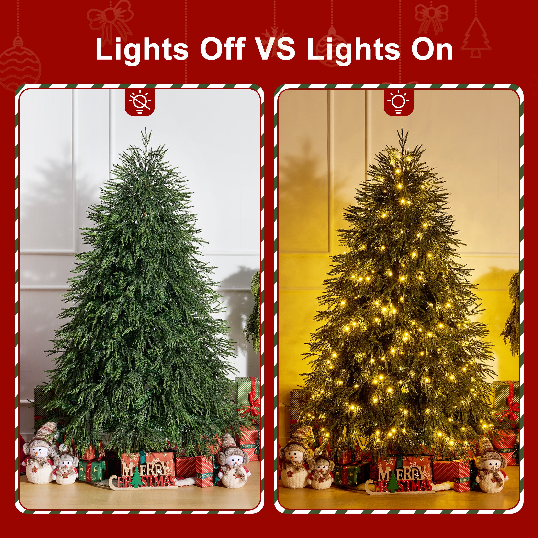 VeriNatural 4.4/6/7.4FT Pre-Lit Artificial Christmas Tree, Realistic Pine Tree with Warm White LED Lights, Lifelike PE Branches, Easy Setup Holiday Tree for Home, Office & Indoor Christmas Decoration