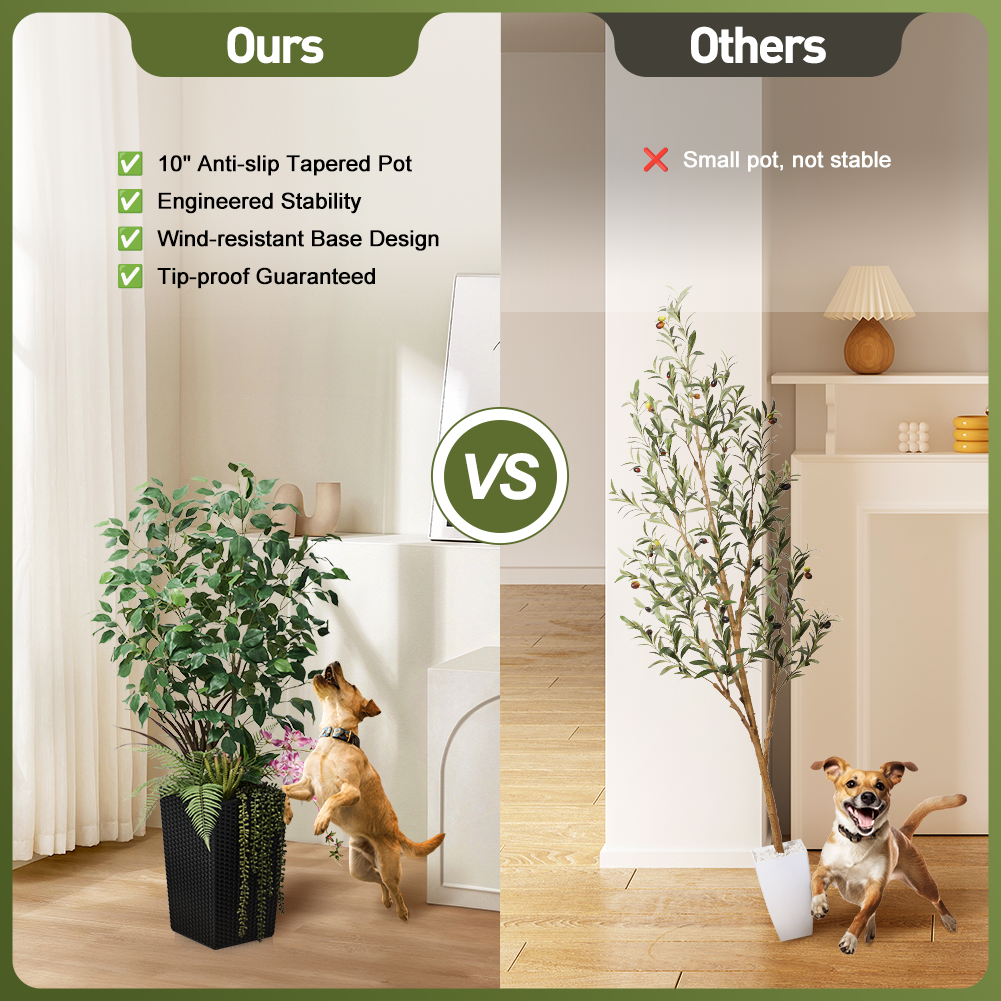 VeriNatural 4FT Mixed Fern and Ficus Artificial Plants with Black Taper Planter for Indoor & Outdoor（VN147）