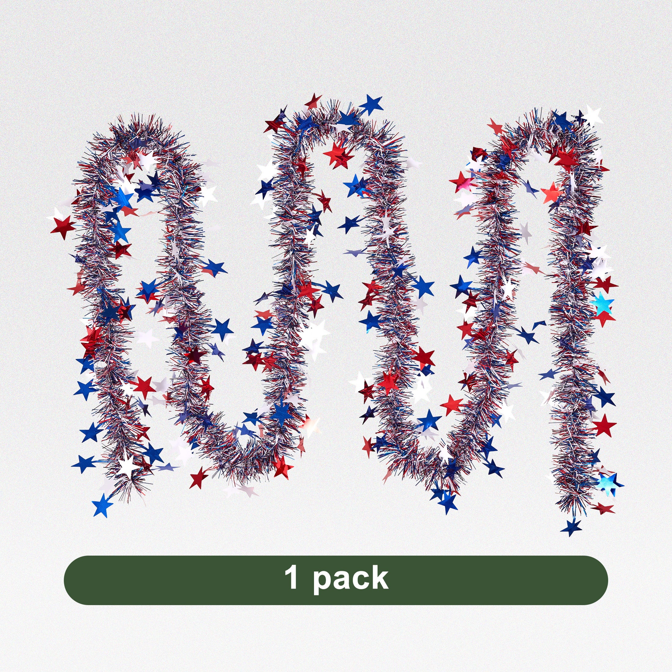 VeriNatural Garland – 2×9FT Red, White & Blue Glitter Tinsel with Stars – Party Decor for Indoor & Outdoor