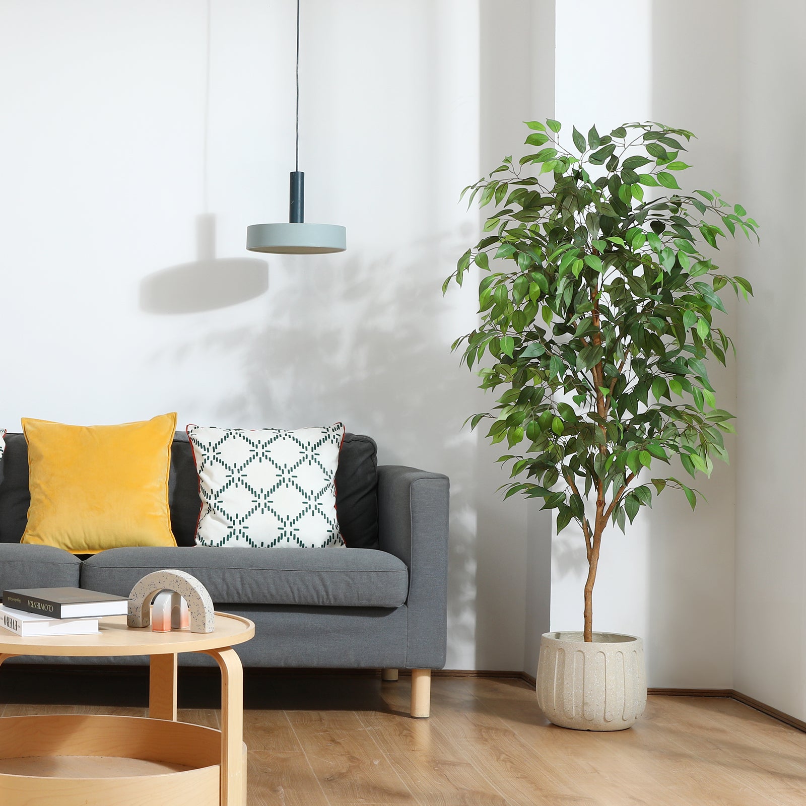 Fopamtri Artificial Ficus Plant 150 cm Large Fake Plants Indoor with Natural Wood Trunk, Fake Potted Ficus Tree for Home Bedroom Office Balcony Garden Decorations (1 Pack)
