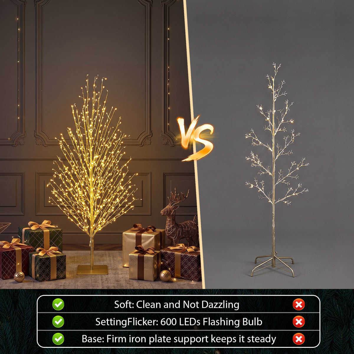 VeriNatural 4FT/5FT/6FT Pre-Lit Twisted LED Christmas Tree – Golden Warm White Spiral Tree with Breathing Flash, Indoor & Outdoor Holiday Decor