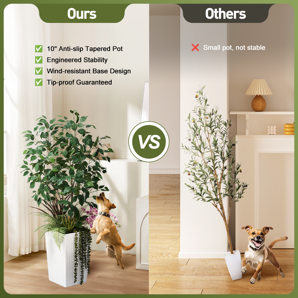 VeriNatural 4FT Mixed Fern and Ficus Artificial Plants with Black Taper Planter for Indoor & Outdoor（VN147）