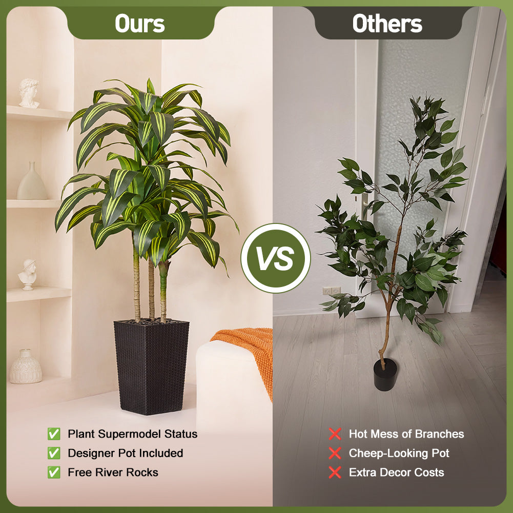 VeriNatural 5/6FT Artificial Dracaena Tree UV Resistant with Black Taper Planter for Indoor & Outdoor (VN127)