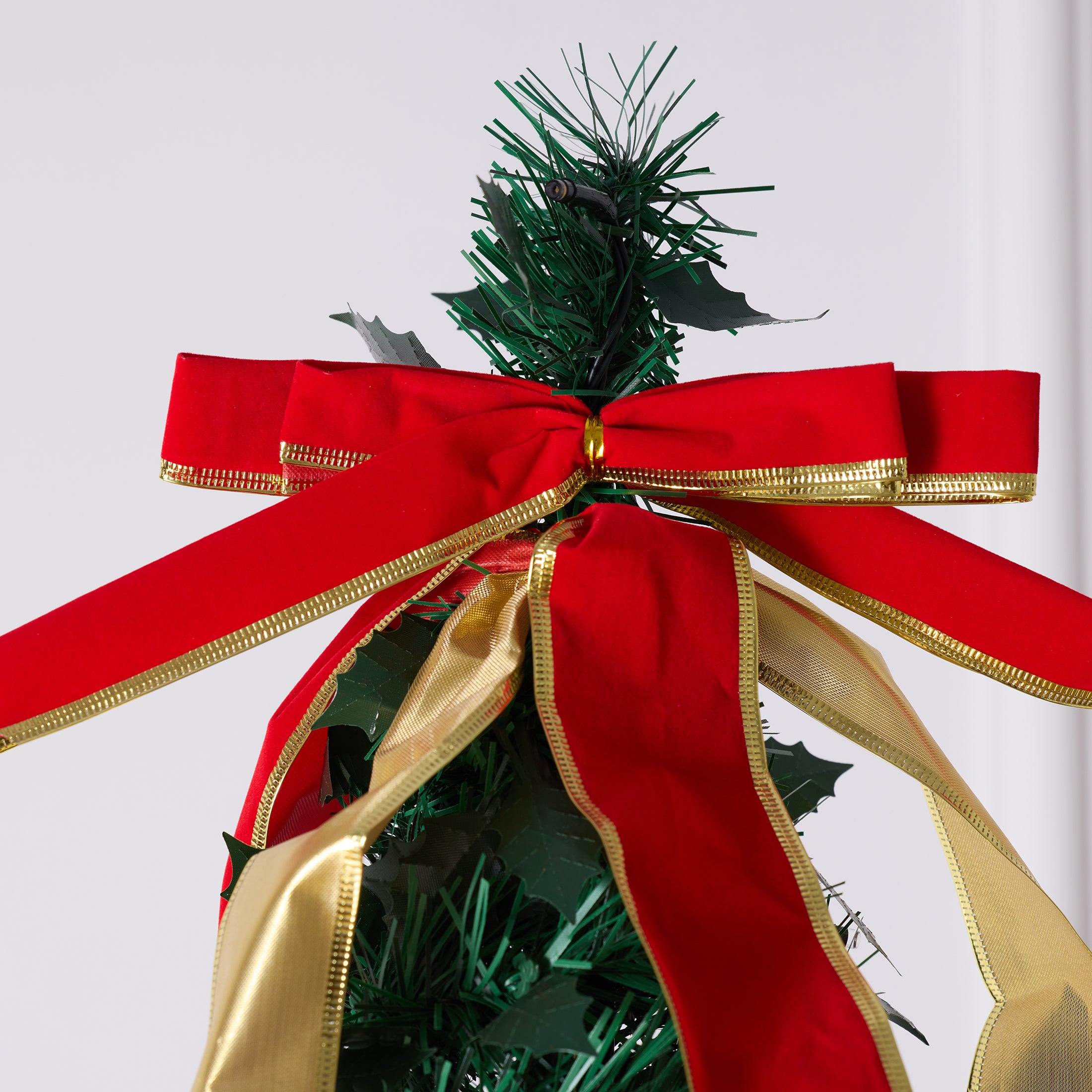VeriNatural 6FT Pop Up Christmas Tree with Red Ribbon & LED Lights, Pre-Decorated Collapsible Artificial Xmas Tree, Easy Setup Holiday Decor