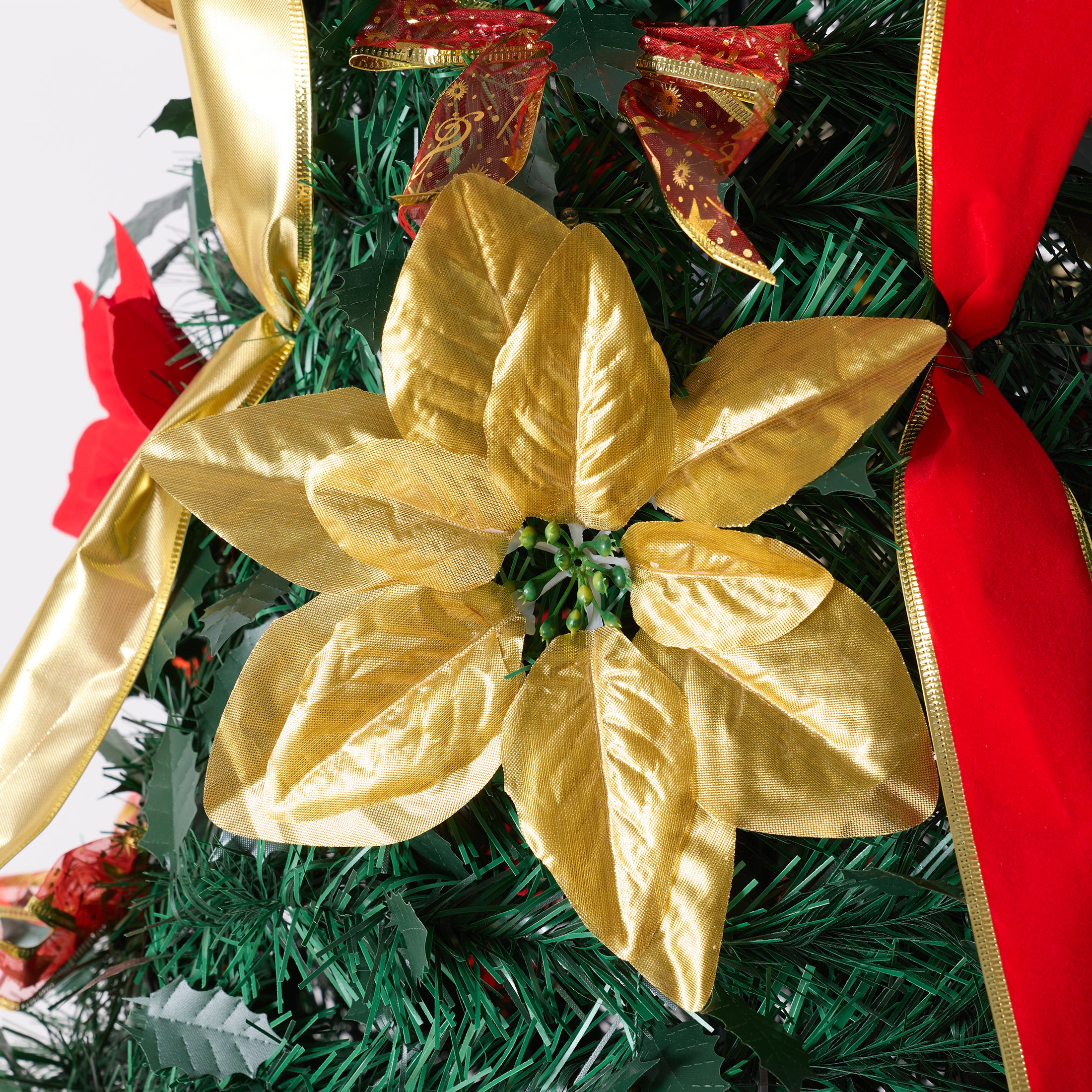 VeriNatural 6FT Pop Up Christmas Tree with Red Ribbon & LED Lights, Pre-Decorated Collapsible Artificial Xmas Tree, Easy Setup Holiday Decor