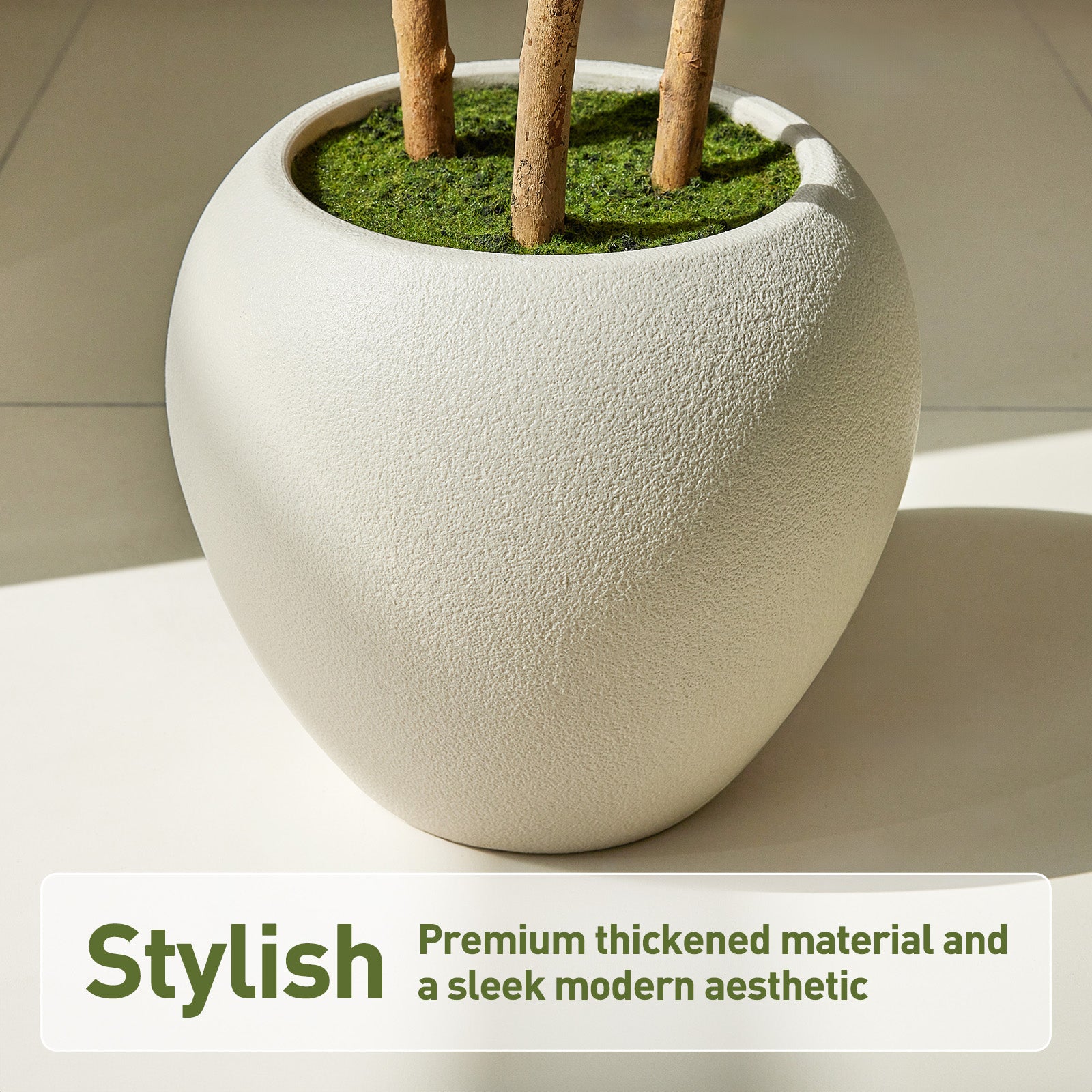 VeriNatural 6/7/8FT Artificial Ficus Tree Indoor – Faux Tree with Natural Wood Trunk, Silk Leaves & White Round Planter Included, Realistic Fake Plant for Home, Office & Living Room Decor (VN255)