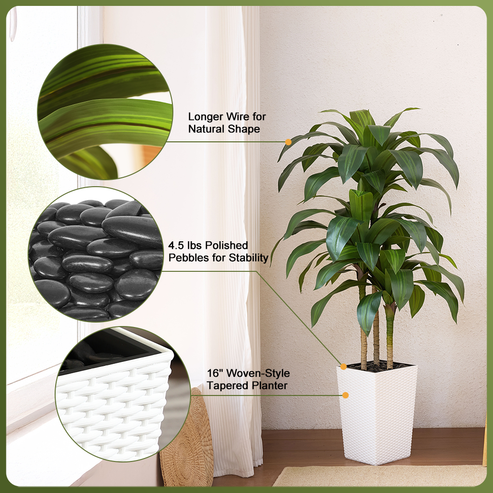 VeriNatural 5/6FT Artificial Dracaena Tree UV Resistant with Black Taper Planter for Indoor & Outdoor  (VN127)