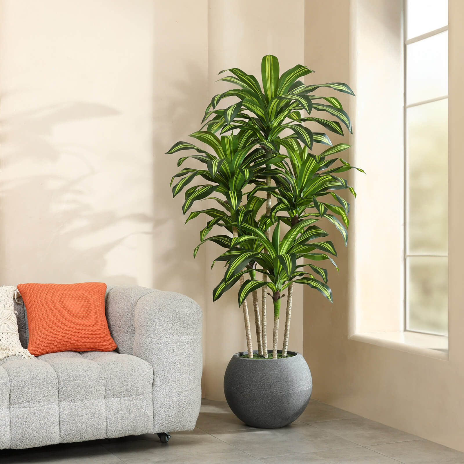 VeriNatural 7FT Artificial Dracaena with Gray Oval Planter for Indoor & Outdoor