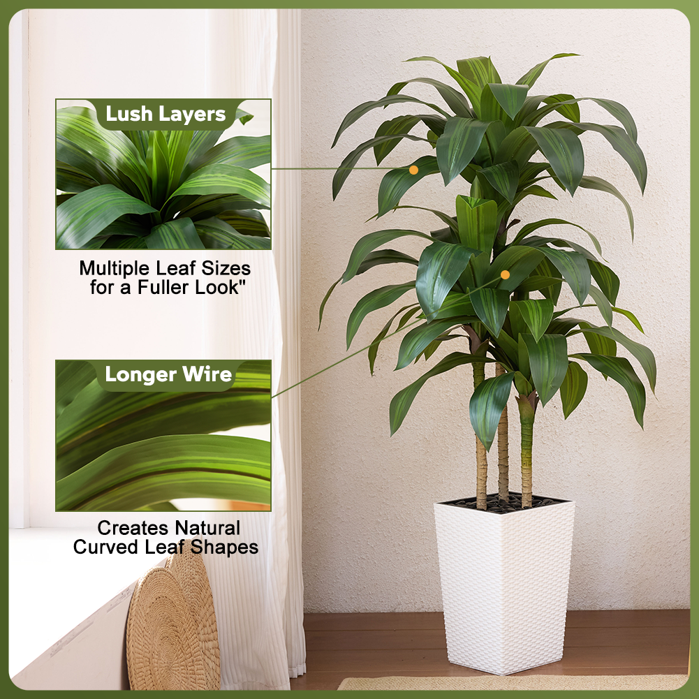 VeriNatural 5/6FT Artificial Dracaena Tree UV Resistant with Black Taper Planter for Indoor & Outdoor  (VN127)