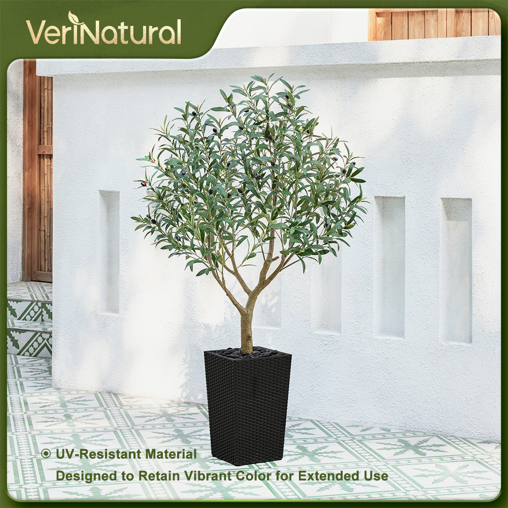 VeriNatural 5/6/7/8FT Artificial Olive Tree UV Resistant with Black Taper Planter for Indoor & Outdoor（VN156）