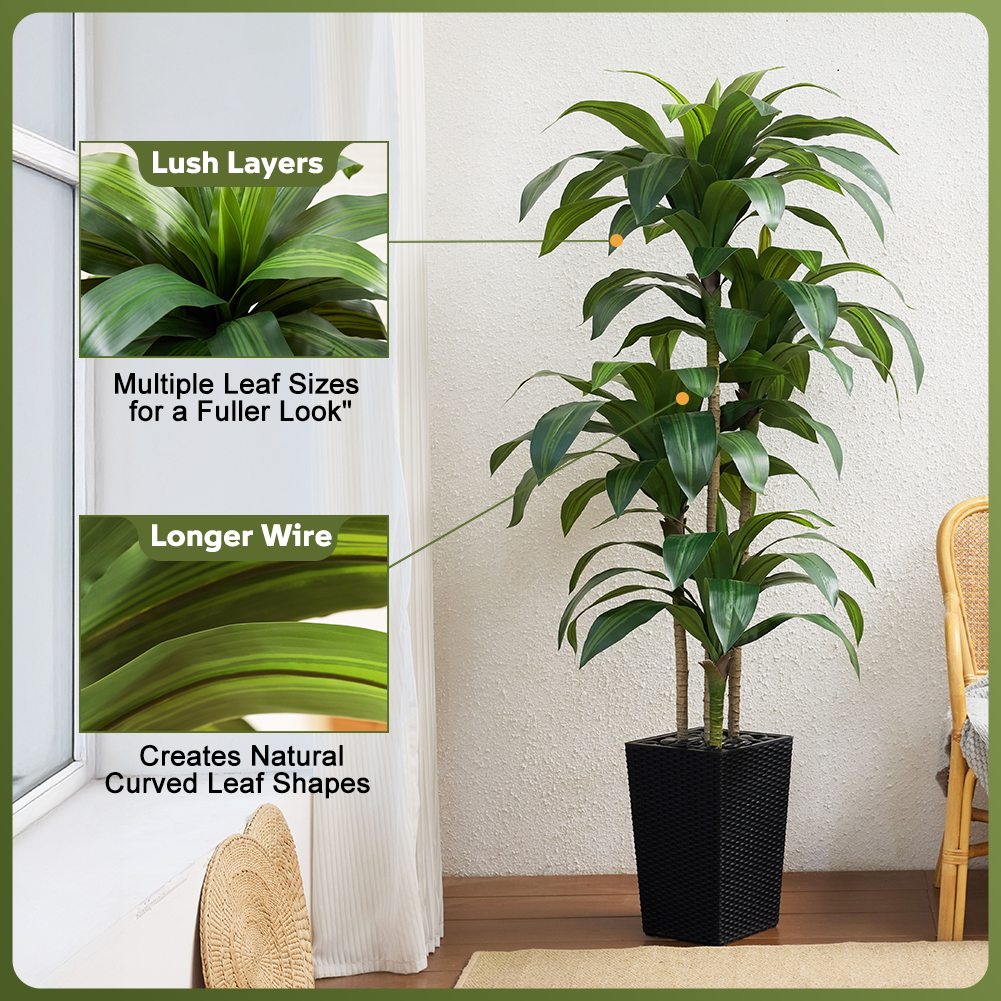 VeriNatural 5/6FT Artificial Dracaena Tree UV Resistant with Black Taper Planter for Indoor & Outdoor  (VN127)
