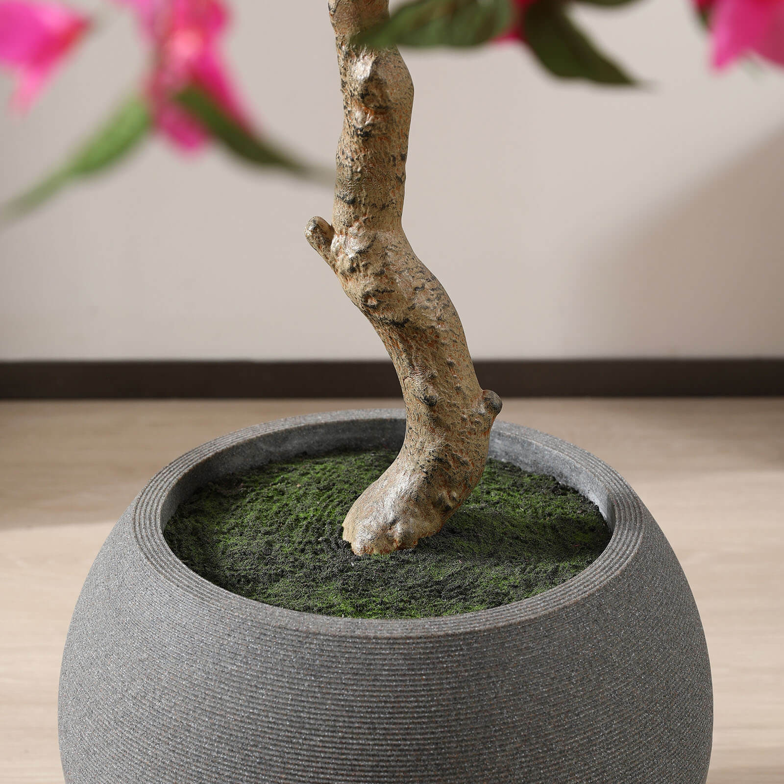 VeriNatural 7FT Artificial Bougainvillea with Gray Oval Planter for Indoor & Outdoor