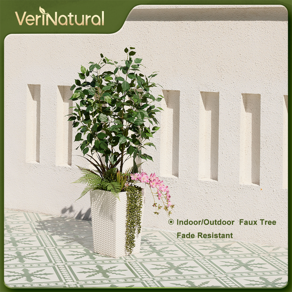 VeriNatural 4FT Mixed Fern and Ficus Artificial Plants with Black Taper Planter for Indoor & Outdoor（VN147）