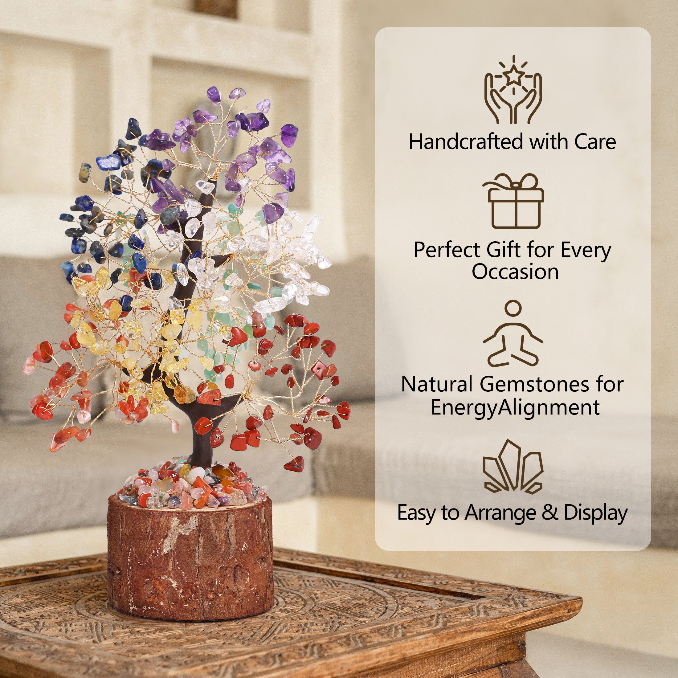 7 Chakra Healing Crystal Tree of Life – Handmade Gift for Women, Mom & Her | Good Luck Decor for Home & Office