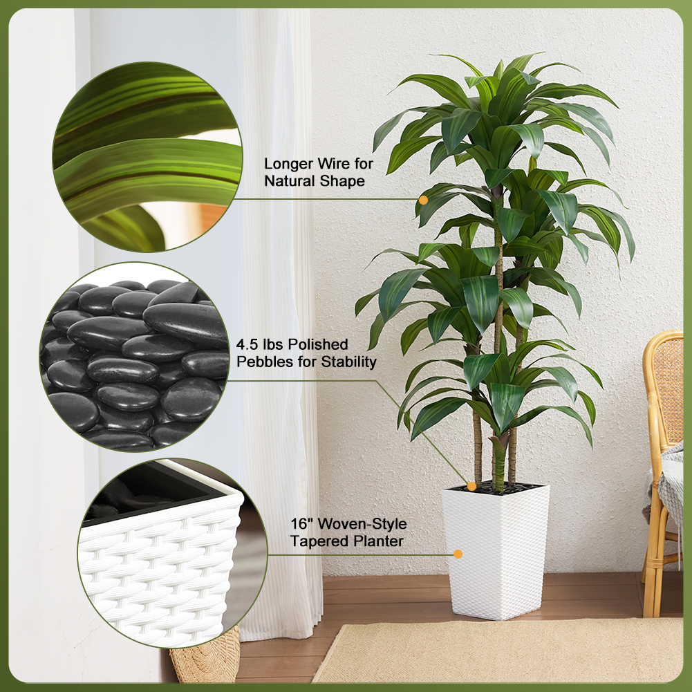 VeriNatural 5/6FT Artificial Dracaena Tree UV Resistant with Black Taper Planter for Indoor & Outdoor  (VN127)