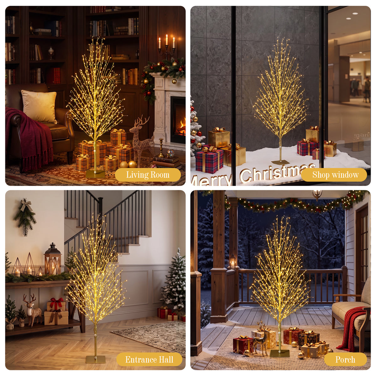 VeriNatural 4FT/5FT/6FT Pre-Lit Twisted LED Christmas Tree – Golden Warm White Spiral Tree with Breathing Flash, Indoor & Outdoor Holiday Decor