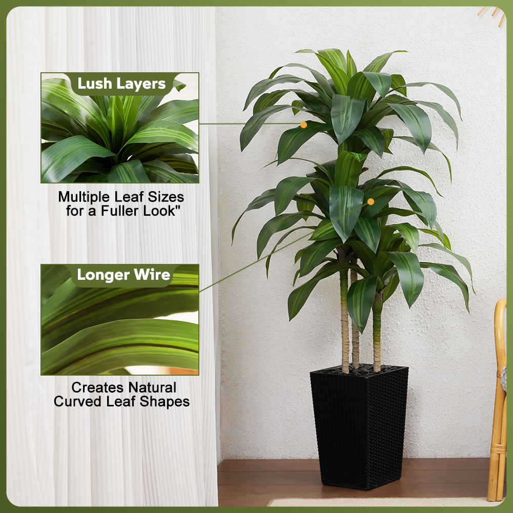 VeriNatural 5/6FT Artificial Dracaena Tree UV Resistant with Black Taper Planter for Indoor & Outdoor  (VN127)