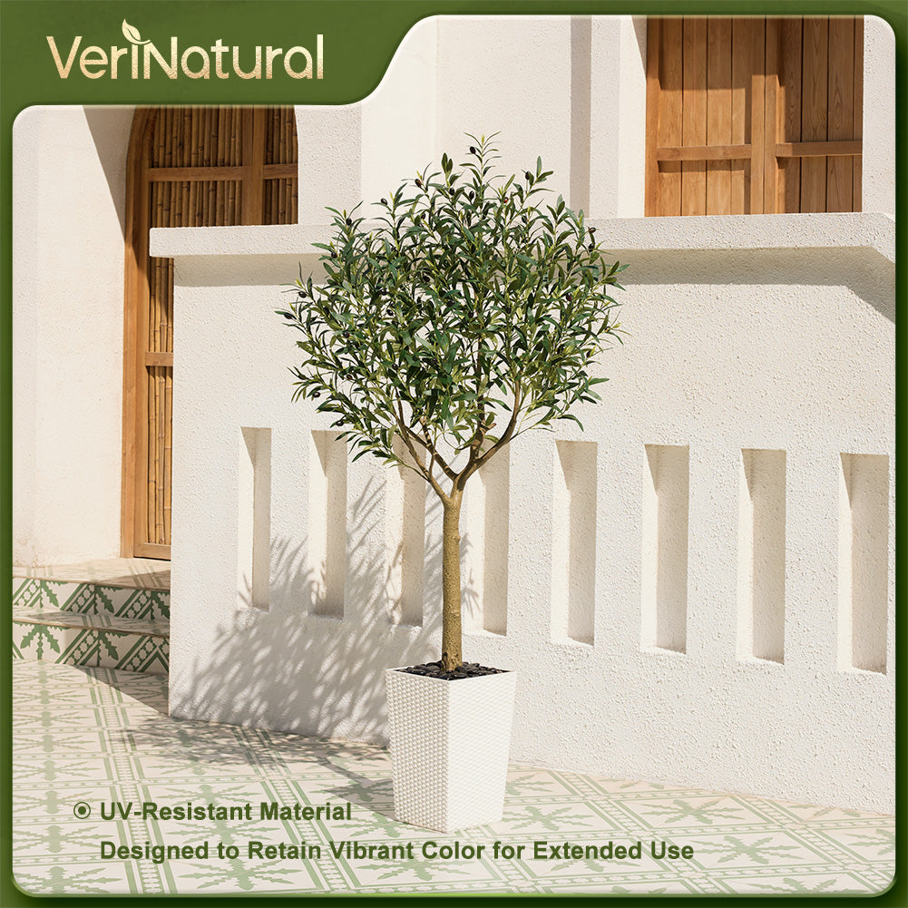 VeriNatural 5/6/7/8FT Artificial Olive Tree UV Resistant with Black Taper Planter for Indoor & Outdoor（VN156）